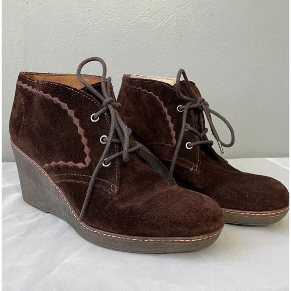 Naturalizer Boots Size 9.5 Brown Suede Wedge Heel Kaitlyn Ankle Bootie Boho - Picture 2 of 11